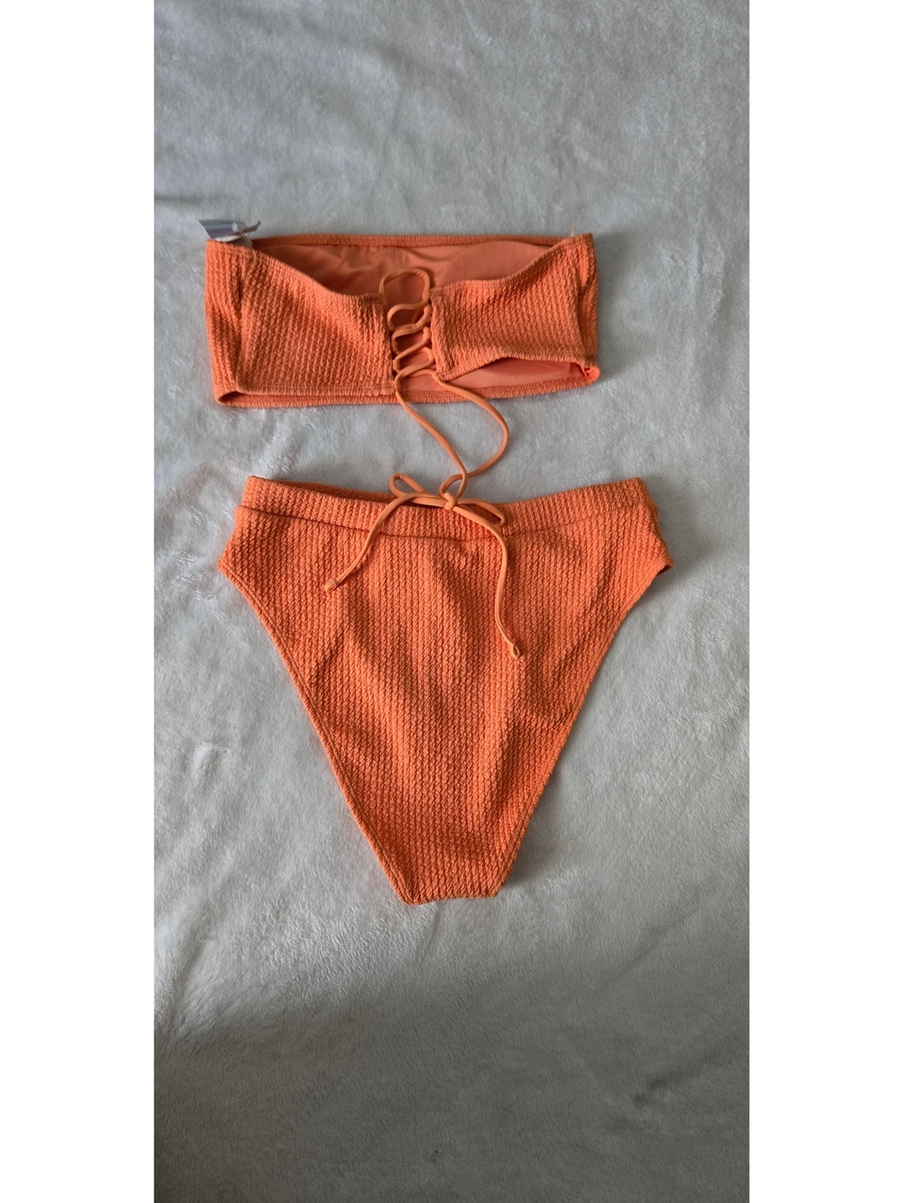 NWT Forever 21 Orange Textured Smocked Bikini Set - High Waisted - Size L - Picture 4 of 11